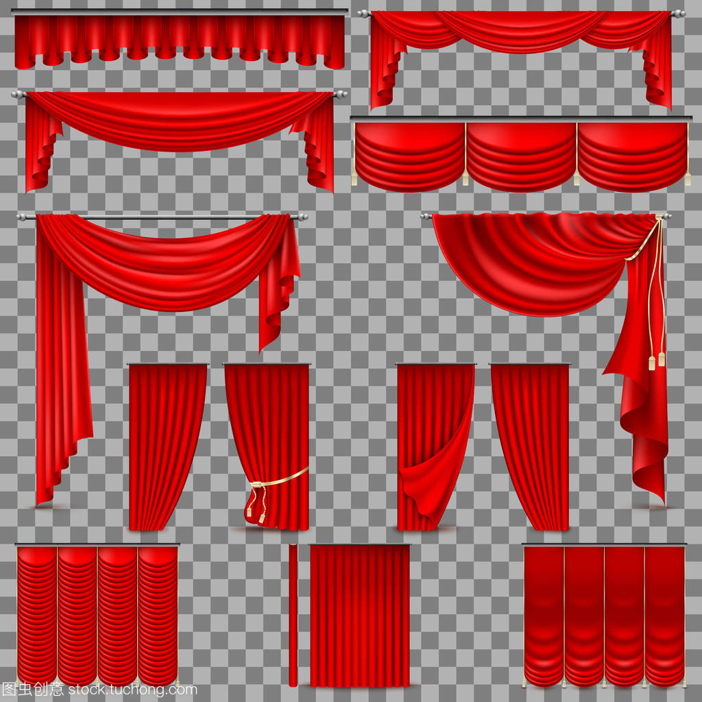 豪华套红色天鹅绒丝绸窗帘。Eps 10